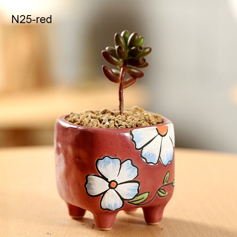 Sukkulenter blomsterpotte haven blomsterpotte keramisk urtepotte blomsterpotte udendørs have saftige kaktus plantning beholder hjem decora: N25 røde