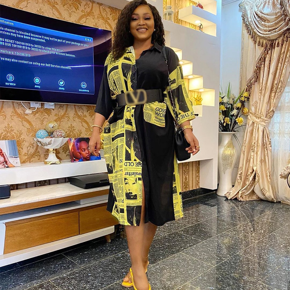 Print Afrikaanse Jurken Voor Vrouwen Vetement Femme 3/4 Mouw Jurk Afrikaanse Kleding Dames Mode Dashiki Afrika Shirt Jurk