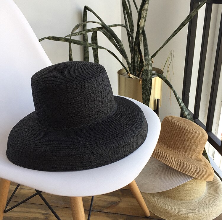 Audrey Hepburn Straw Hat Sunken Modelling Tool Bell-shaped Big Brim Hat Vintage High Pretend Bility Tourist Beach Atmosphere Hat: 2