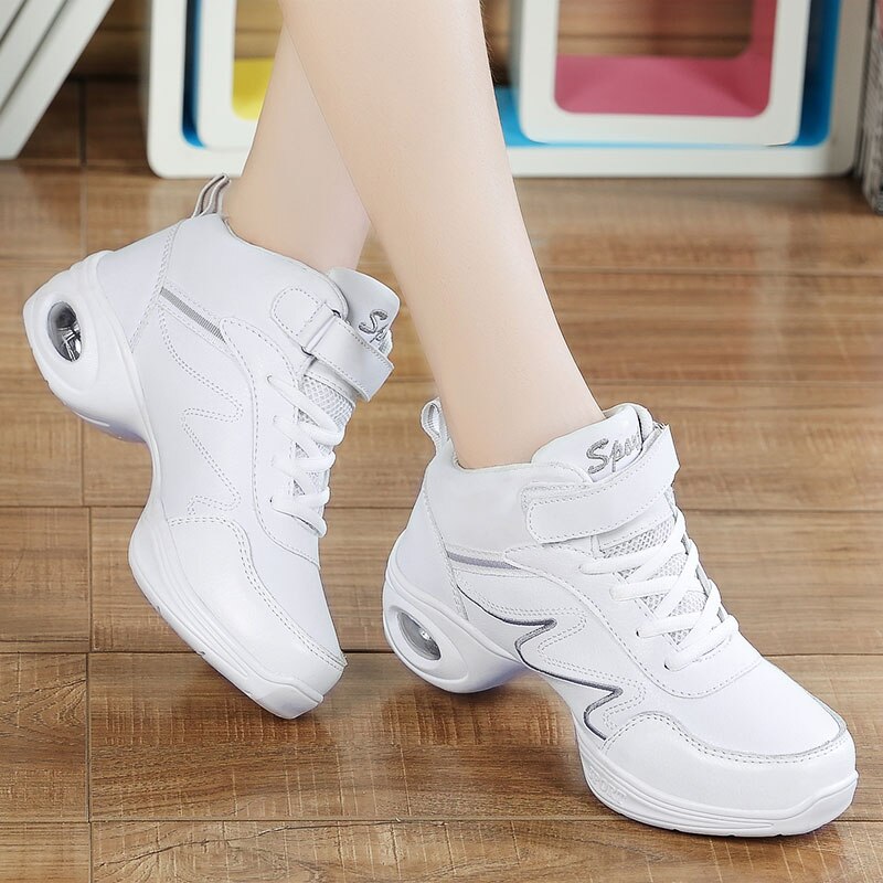 MWY Grain Leather Modern Dance Jazz Shoes Soft Outsole Breathable Dance Sneakers Woman Chaussure De Danse Femme Salsa Shoes: White / 41