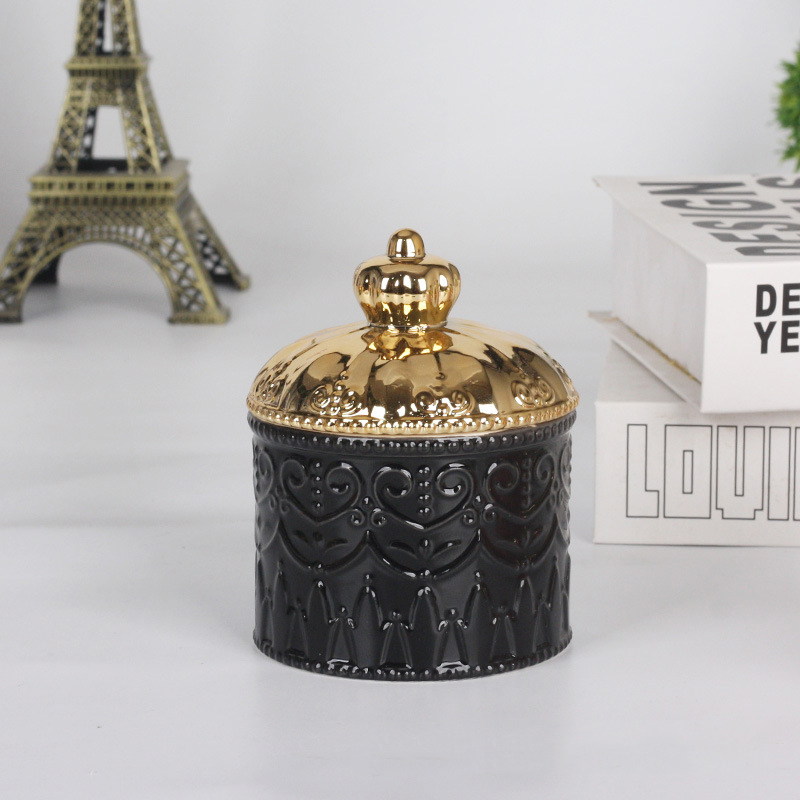 European-style Electroplating Ceramic Storage Jar Display Box Crown Jewelry Box with Lid Desktop Ornaments Home Storage Supplies: B