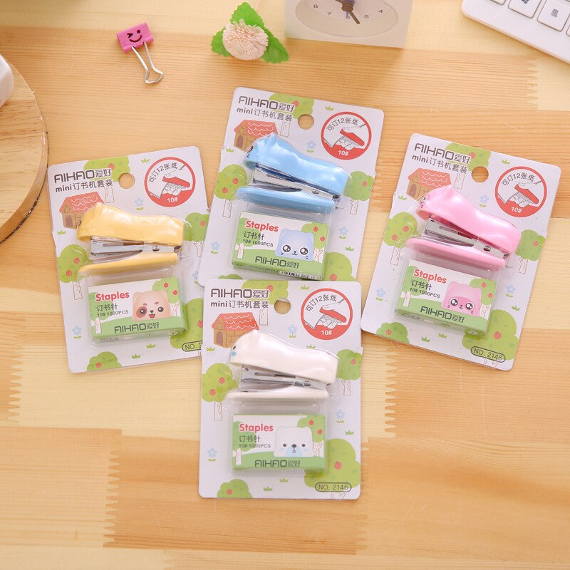 8 set/Lot Mini stapler set with 1000 pcs 10# staples Paper binding tools Stationery office school supplies grampeador F116