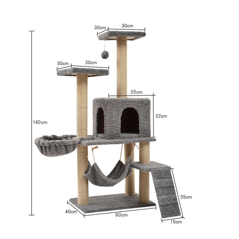 Cat Tree Multilevel Cat Towers with Luxury Condos Cat Tree Tower Kitten Condo Scratching Post: grey A 140cm