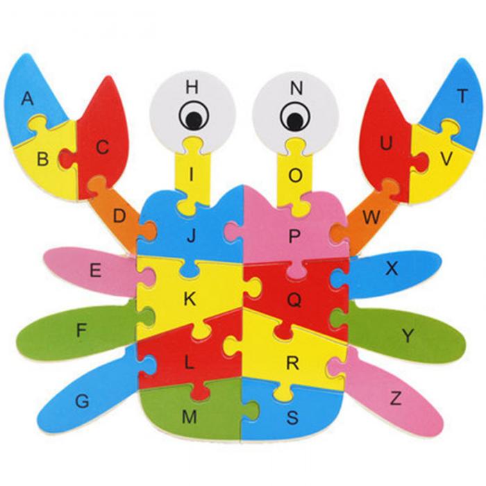 Wooden turtle fish crab animal shapes English ABC Alphabet Learning Puzzle Jigsaw Intelligence Game Toys Education Children Kids: Green