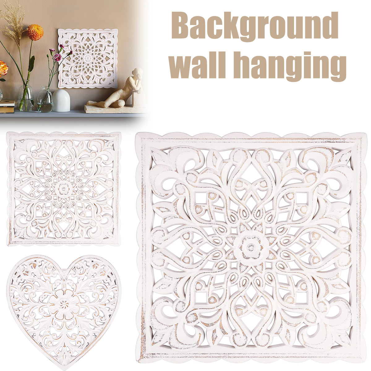Nordic Houten Bloemen Holle Gesneden Wanddecoratie Muurstickers Opknoping Decor Rustieke Muur Kunst Sculptuur Thuis Ornament voor Kamer