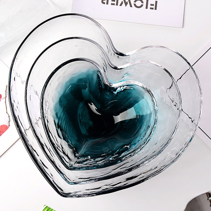 Fruit Salad Transparent Heart Shaped Crystal Glass Bowl Colorful Dessert Bowl P7Ding