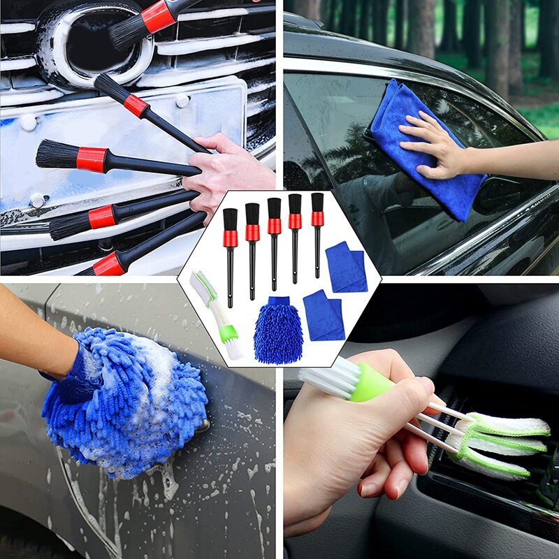 Juego de cepillos de limpieza para coche, conjunto de 16 piezas para limpiar el polvo y la suciedad, Interior y Exterior, cuero, respiraderos