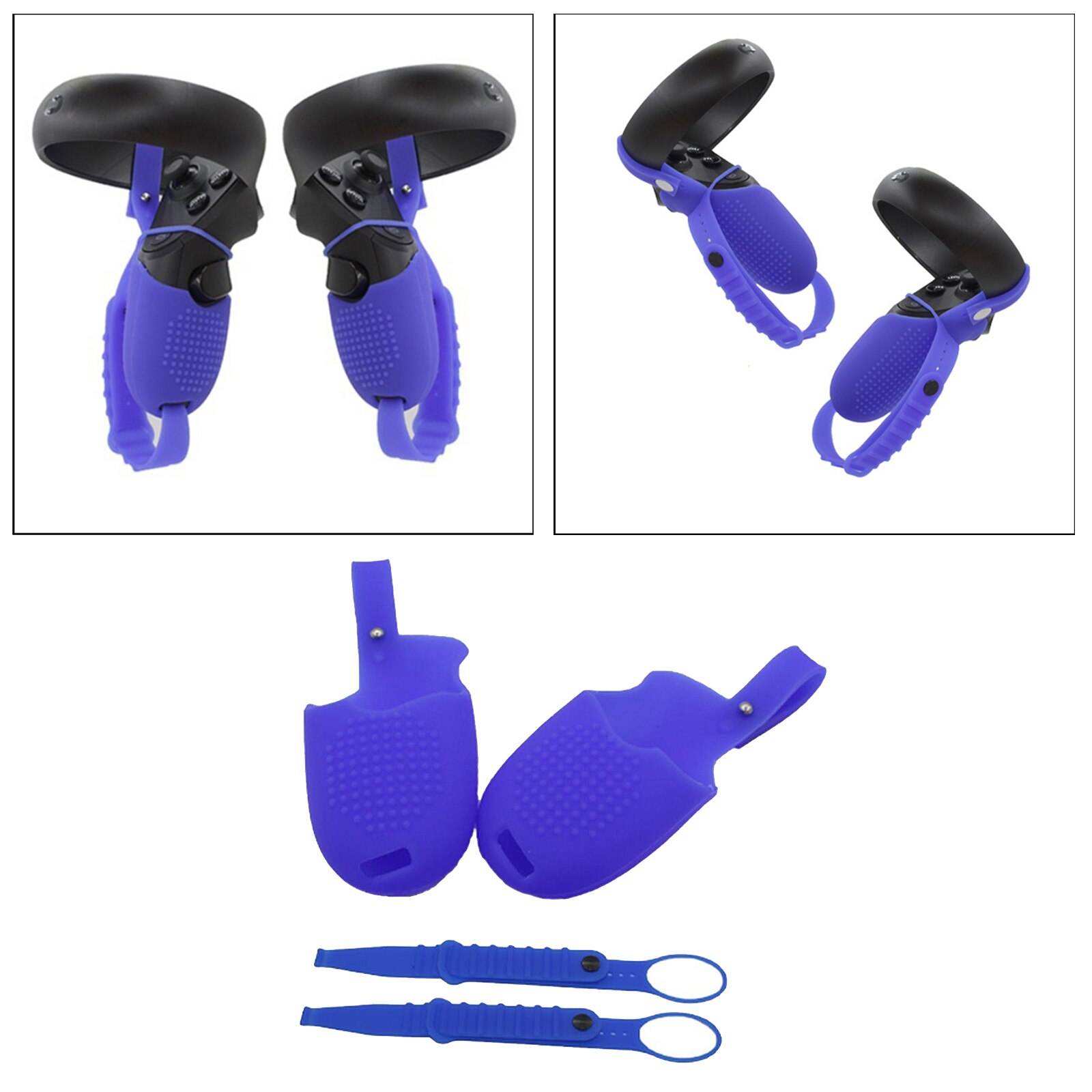 1 Paar Touch Controller Grip Cover + Verstelbare Pols Knuckle Band Voor Oculus Quest Rift S Anti-Throw: blue