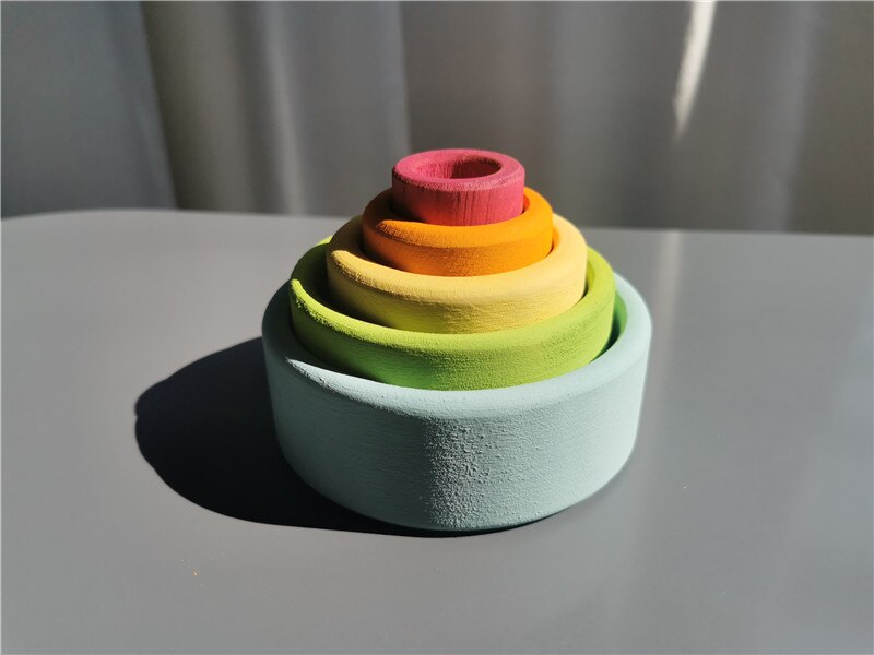 Baby Montessori Holz Spielzeug Regenbogen Verschachtelung Schalen Baswood 6 Schicht Bogen Hefter Blöcke Bäume