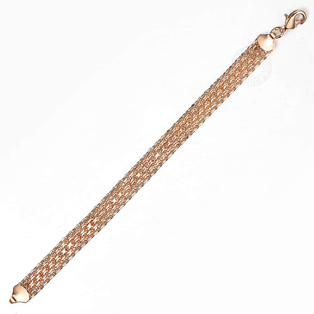 Pulsera grande de 10MM y 12MM de ancho para hombre y mujer, Cable de tejido doble de Color oro rosa 585, cadena de eslabones, joyería CBB01