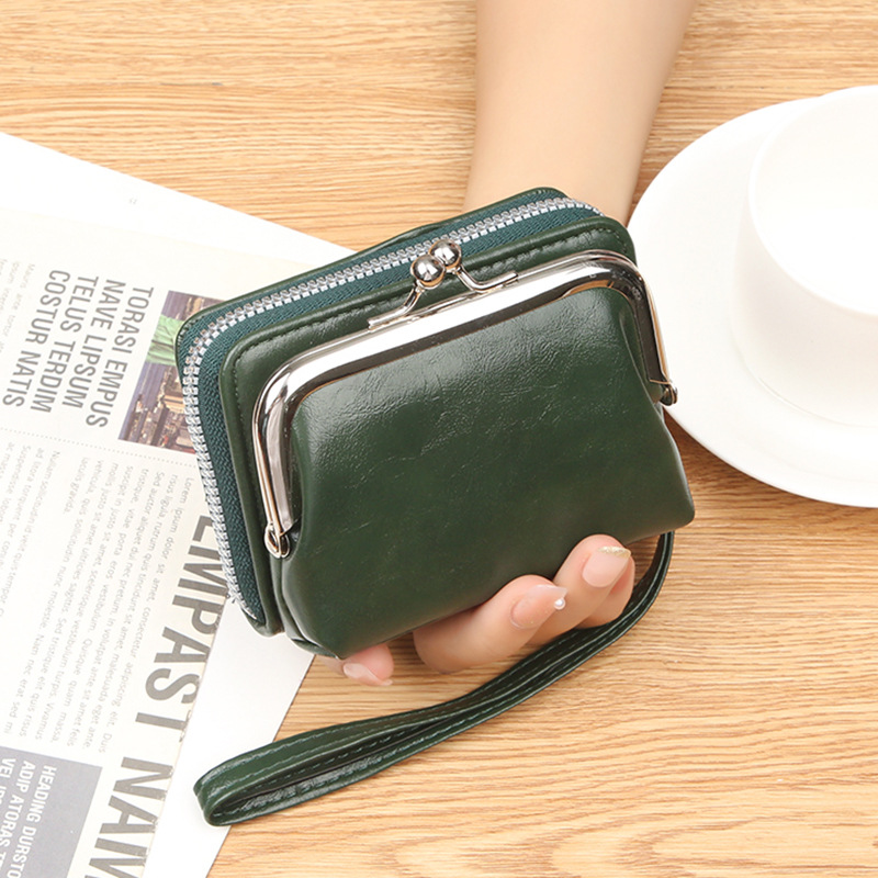 wallet, ladies' bag, buckle, coin purse, zipper clip bag, mini handbag, multi card slot, in stock: Brown