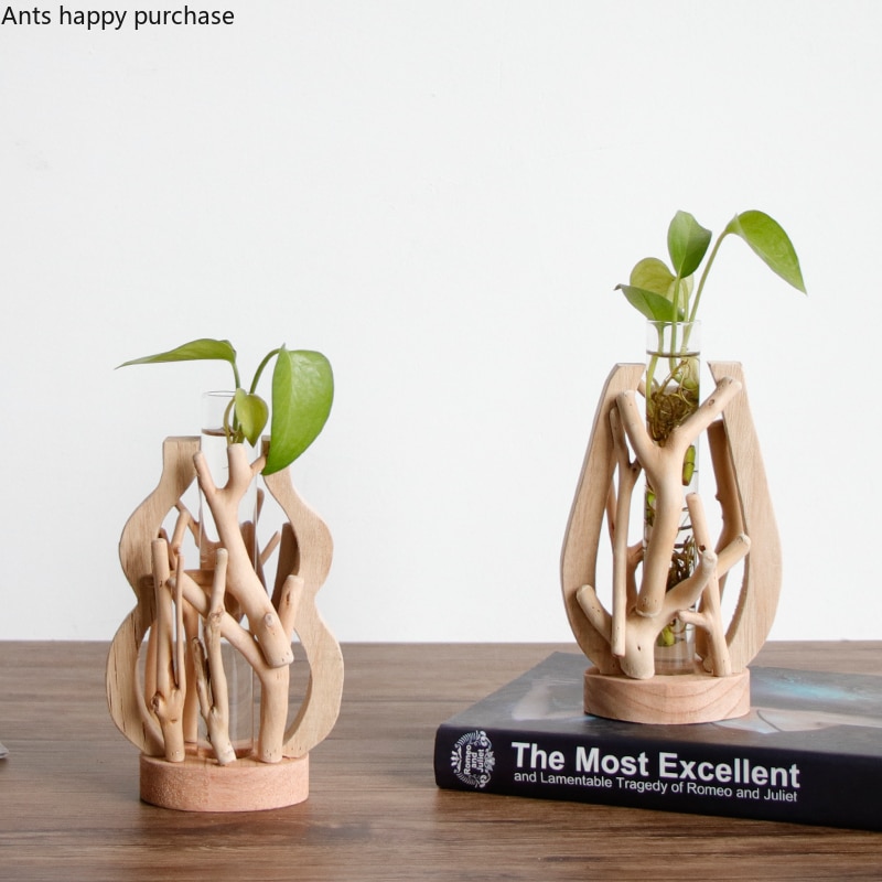 Jarrón de madera puro hecho a mano decorado maceta de madera para flores sólidas para vidrio contenedor hidropónico Floral florero decorativo casero