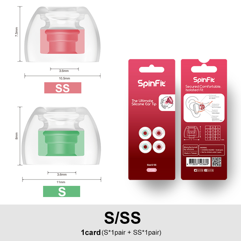Dunu spinfit cp360 silicone eartips para verdadeiro fone de ouvido sem fio bluetooth 1 cartão/2 pares inclui dois tamanhos (pequeno/extra pequeno): S.SS (1card)