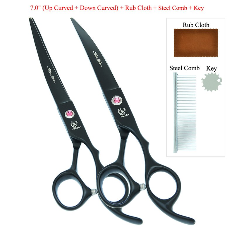 7.0" Japanese Steel Dog Grooming Scissors Curved Cutting Shears 40% Cut Rate Thinning Tesouras Pet Suppliers B0033A: B0033A-14-70