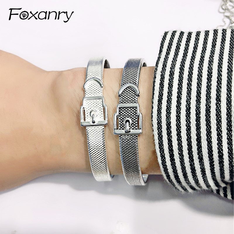 Foxanry-Bracelet Vintage en argent Sterling 925, manchette, Simple, à la , pour femmes, Couples, bijoux, , accessoires de fête