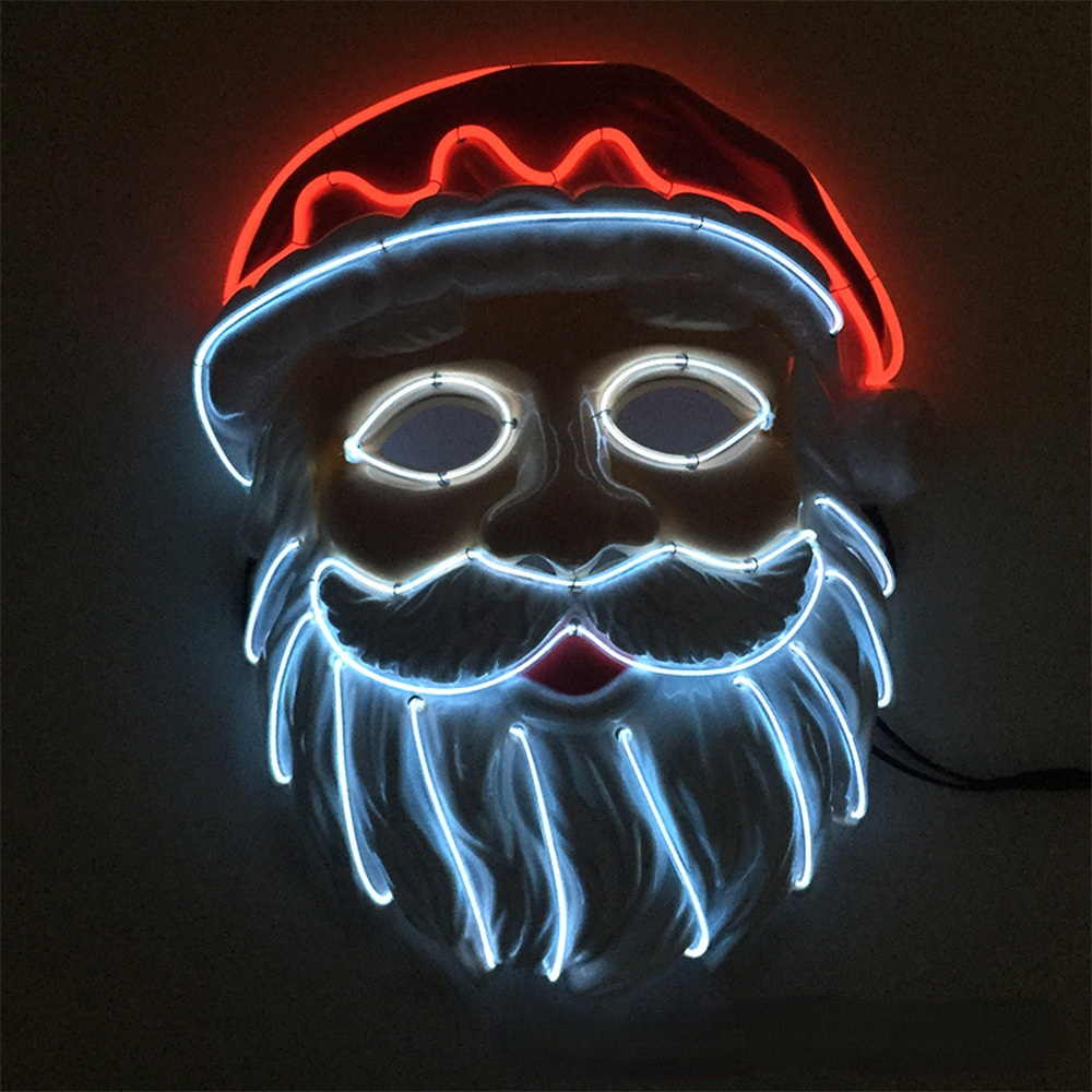 Neon LED Lighting Father Christmas Mask Santa Claus Cosplay EL Flashing Mask Kriss Kringle Mask for Christmas