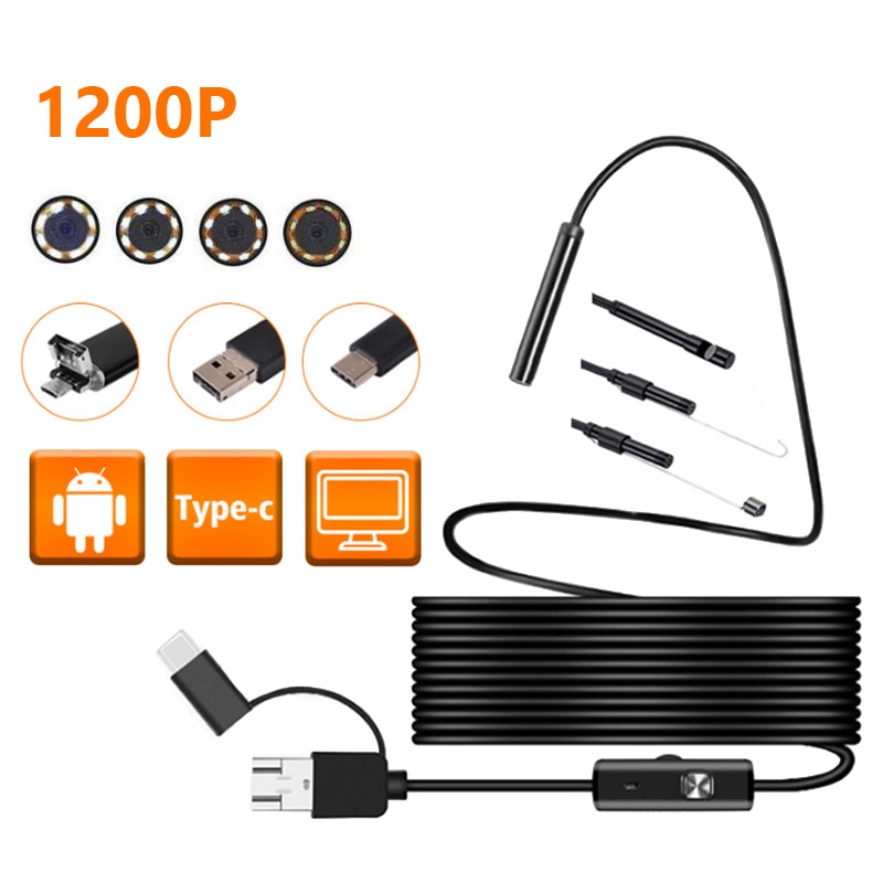 1 ~ 10M 8LEDs 1200P Endoskop Kamera 8mm flexibel Wasserdichte Inspektion Endoskop Kamera für Android-praktisch PC Notizbuch USB Kameras
