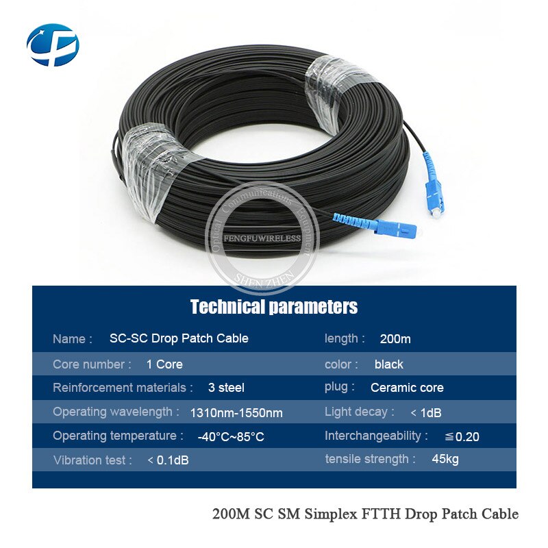 Beste Prijs Outdoor 200M Sc Sm Sx Ftth Patch Kabel Sm Sx Tpe Plastic Materialen 200M kabel Patch Cord