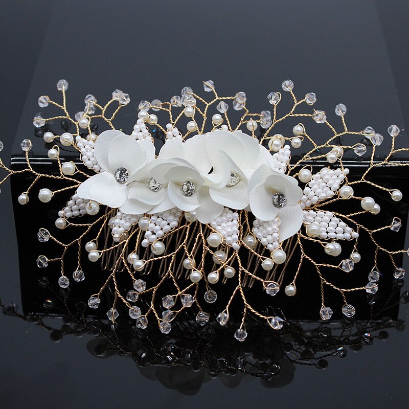 Håndlavet krystal bryllup hår tilbehør tiara pandebånd hovedstykke simuleret perle brude hår smykker: Wy042 gky