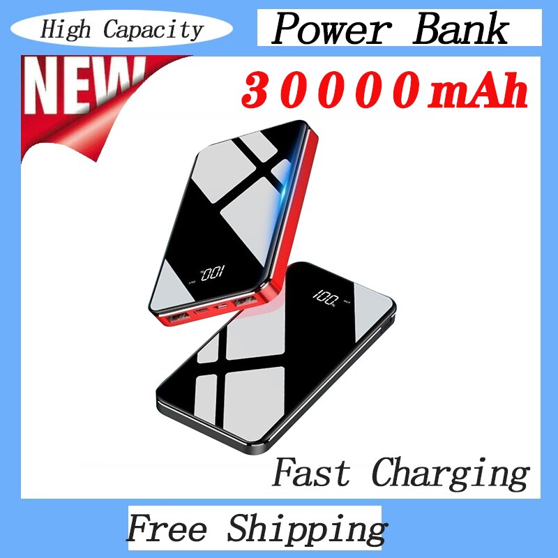 Powerbank 30000 mah, tragbares ladegerät, externer akku, schnellladefunktion mit led-digitalanzeige, schnellladefunktion für smartphones