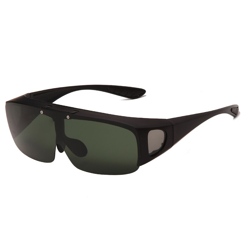 Flip up polariserede solbriller mænd kvinder plastik stel  uv400 briller passer over udendørs kørsel fiskeri sport solbriller cover: Mørkegrøn