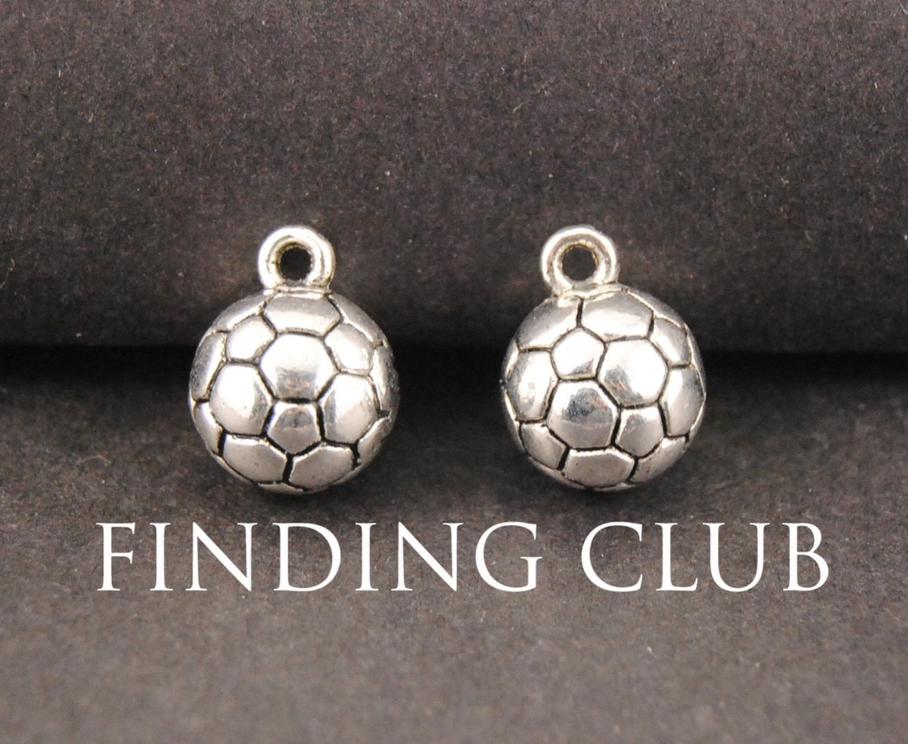 10 pc Antique Silver Alloy Tone 3D Soccer Ball Charms DIY Jelwery Making 14x11mm A834