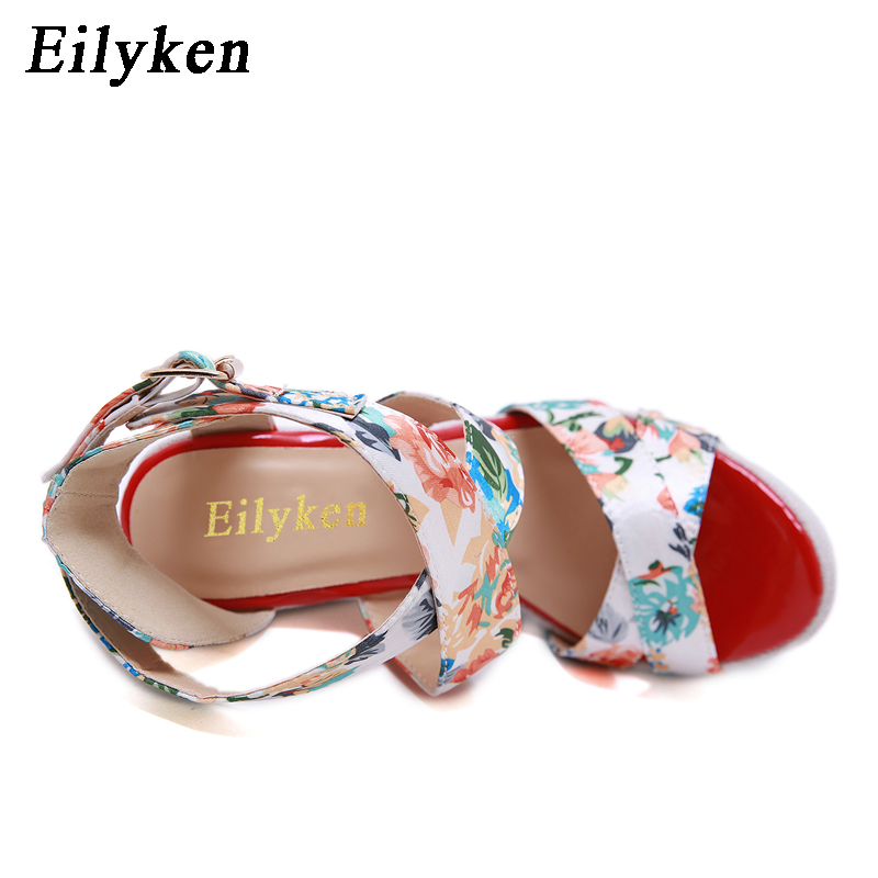 Eilyken Silk Print Floral Wedges Shoes For Women High Heels Sandals Summer Women's Shoes Peep Toe Wedges Platform Sandals