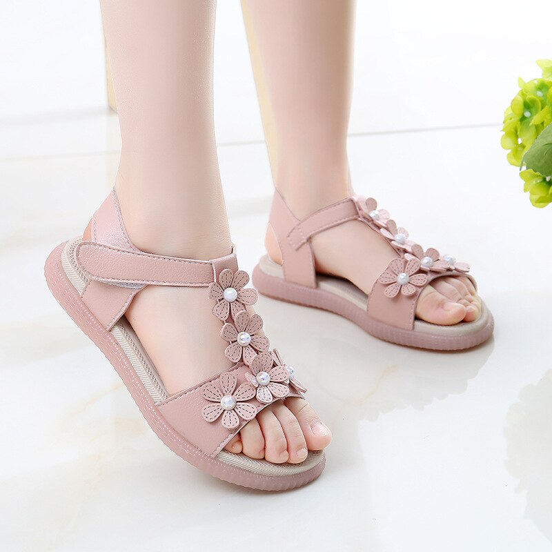 Bloemenmeisjes sandalen zomer kinderschoenen antislip zachte platte schoenen open teen kinder strandschoenen kleine meisjes prinsessen sandalen