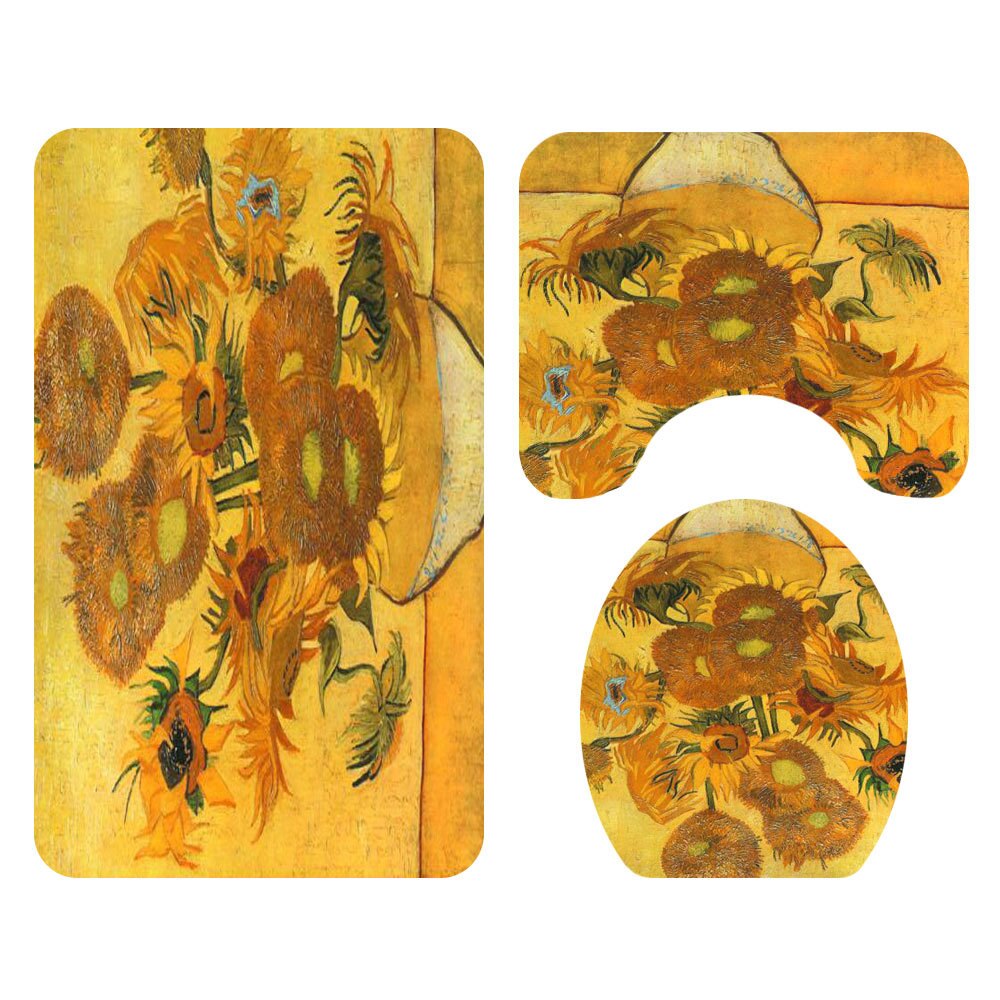 Zeegle-rideau de douche avec tapis de bain | Rideau de bain en tournesol, tapis sur pied antidérapant, tapis de sol, paillasson lavable, tapis de pieds et de toilettes: SY178