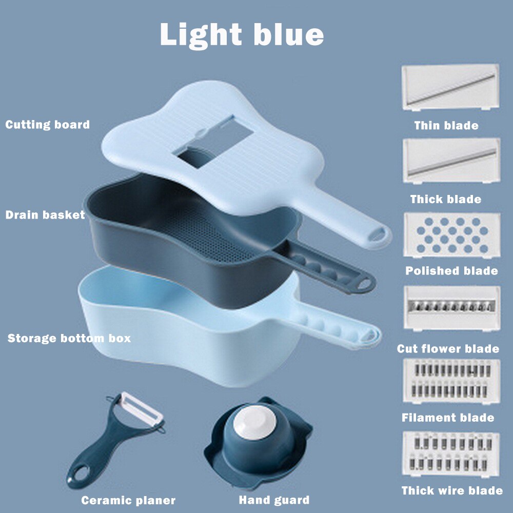 Multifunctional Grater Vegetable Slicer Cutter Slicer Potato Peeler Carrot Cheese Vegetable Guitar Kitchen Gadget Accessories: Light blue