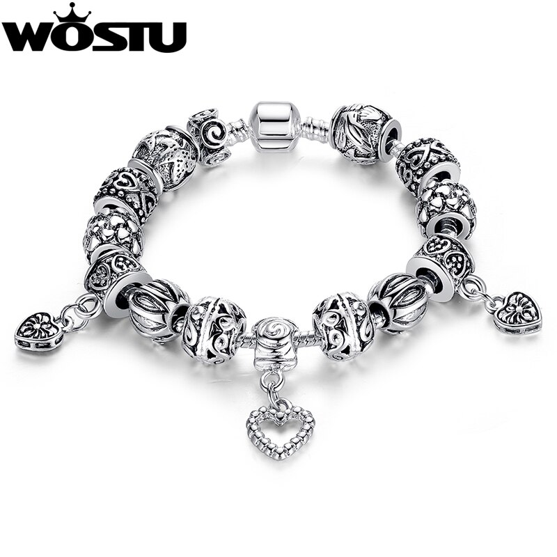 WOSTU Silver color DIY Beads Bracelet for Women Jewelry Original Charm Bracelets Pulseira XCH1431