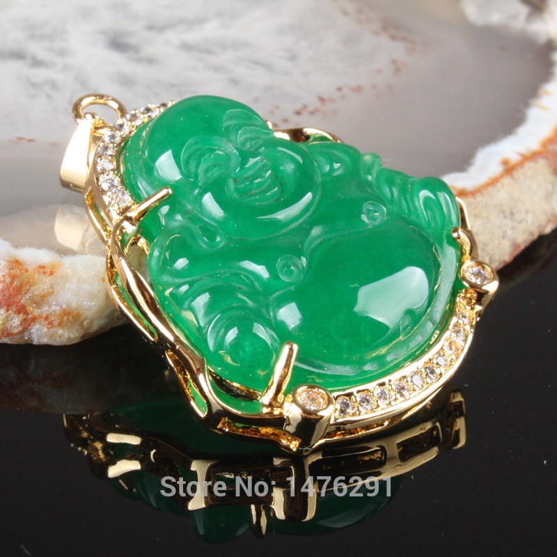 Imperial Green Jades Buddha Inlaid Rhinestone Pendant 1PCS