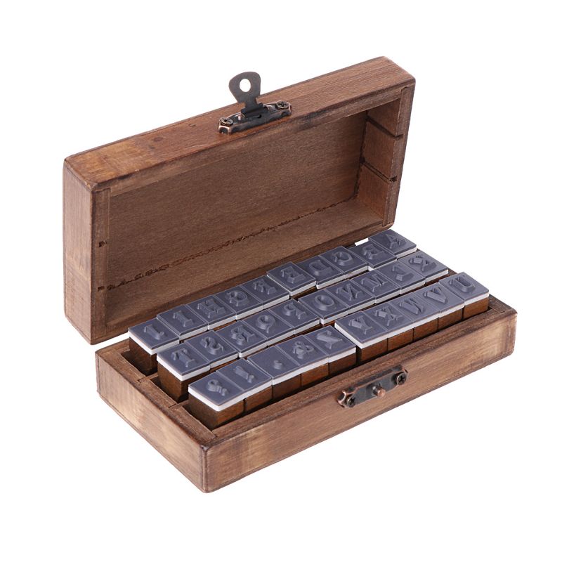 Juego de sellos de goma de madera, letras del alfabeto Retro, mayúsculas, minúsculas, para manualidades, 30 Uds.: Uppercase