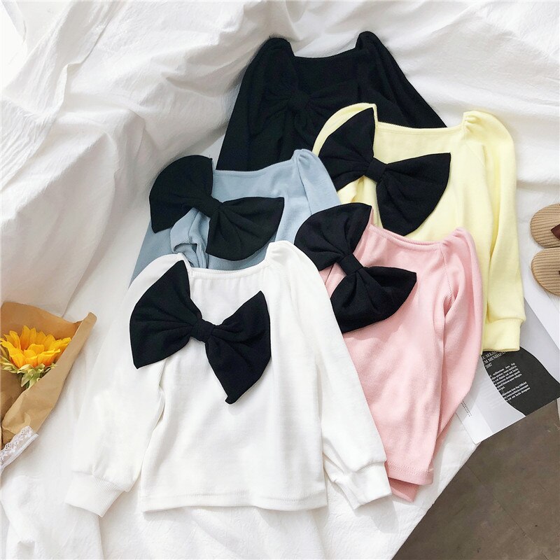 Gooporson herfst kinderkleding grote strik top met lange mouwen koreaanse meisjes sweatshirt schattige kinderkostuums sweatshirts