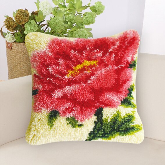 Prajna blomsterpude pude låsekrog sæt tæppe måtte gør-det-selv broderi håndarbejde hæklet pudesæt ufærdigt tilbehør 37 x 37cm: Violet
