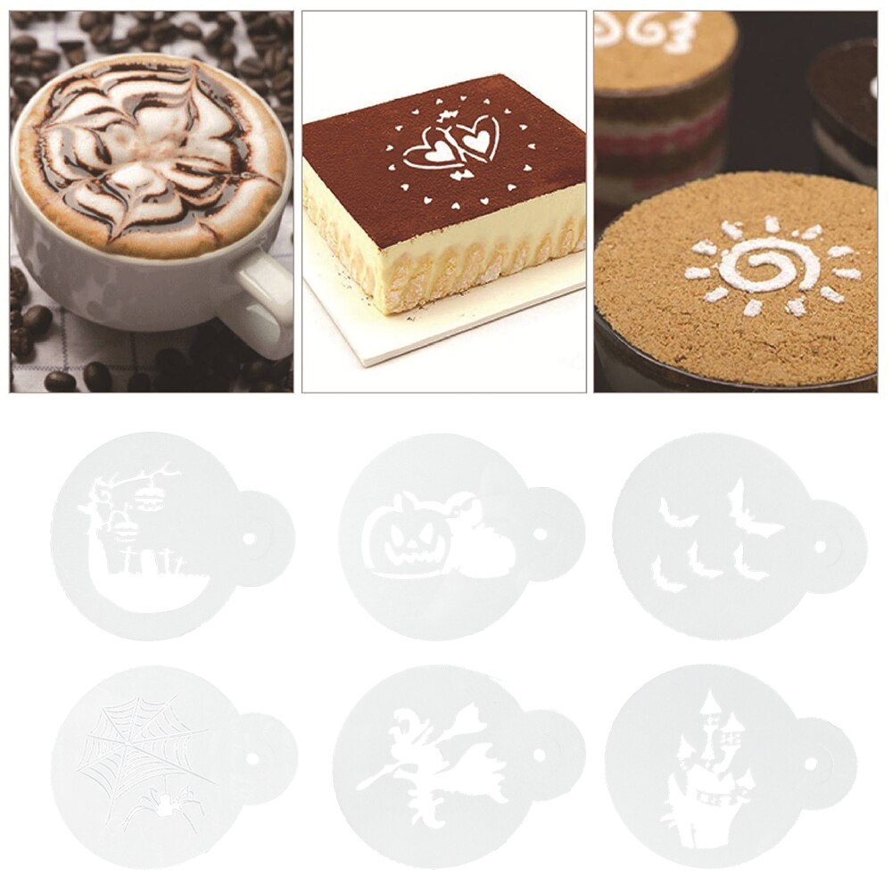 6 stk kaffe latte art form fancy cappuccino kake kake sjablong mal halloween dekor barista duster kunst bank skum verktøy