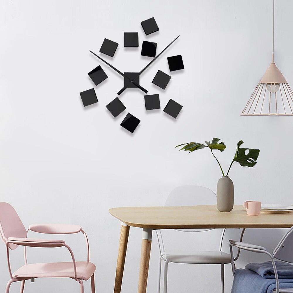 Large 3D Wall Clock Mirrored DIY Mute Cube Modern Time Watch Clock In Square Shape Home Decor Wall Clocks