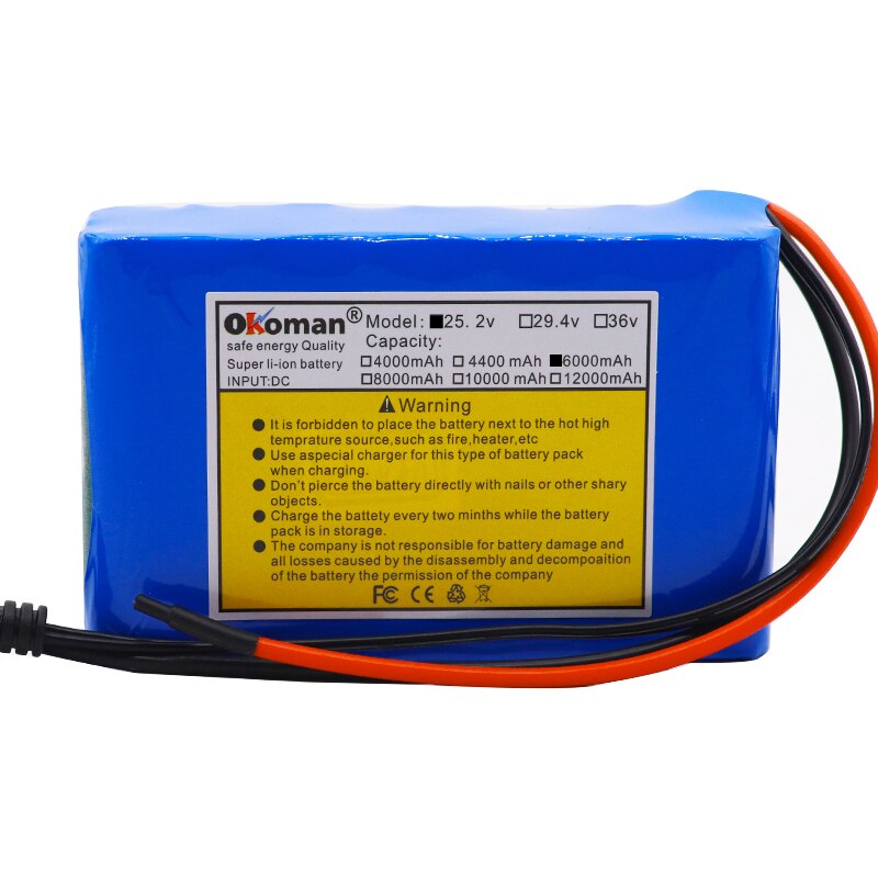 original 24V 6Ah 18650 Battery Lithium Battery 25.2v 6000mAh Electric Bicycle Moped /Electric/Li ion Battery Pack+Charger