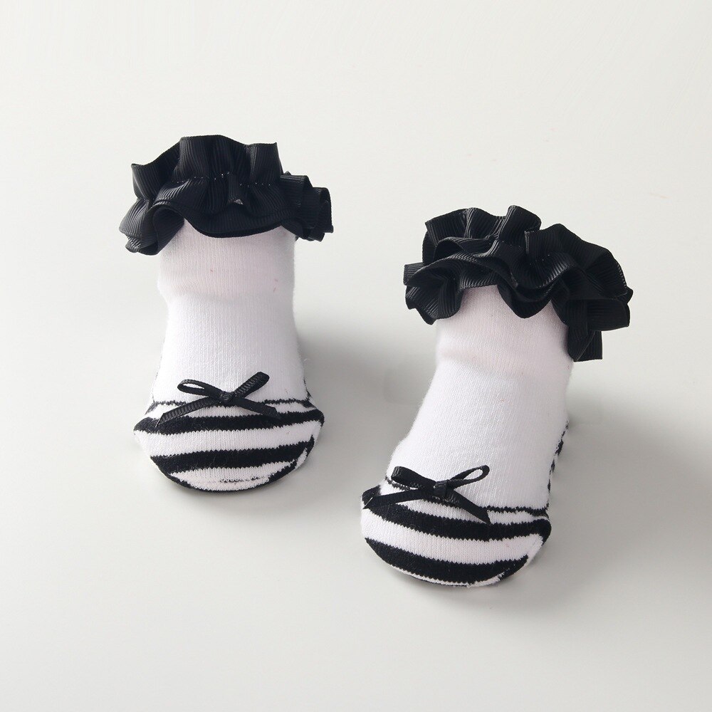 Autumn Socks Stripes Black White Lace Bow Girl Striped Casual Soft Unisex Baby Gilrl Socks Infant School Sport Baby Girl Clothes