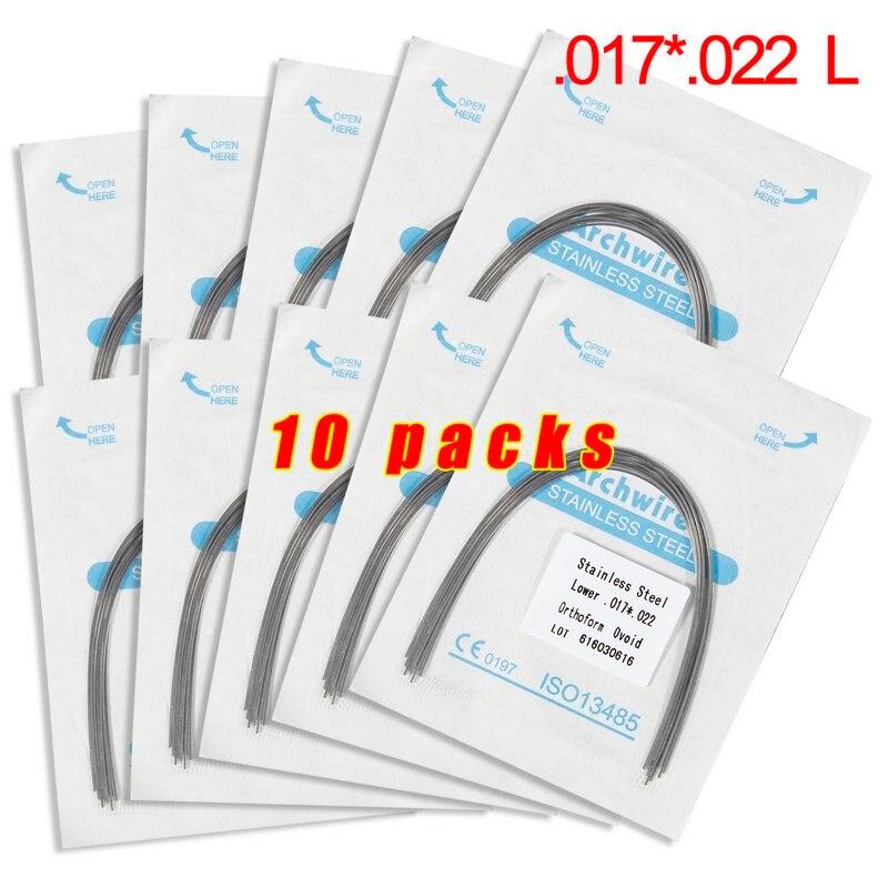 Lot de 10 arcs orthodontiques dentaires en acier inoxydable, forme rectangulaire, forme ovoïde, outil dentaire u/l, équipement dentaire: 10 pack 17 22l