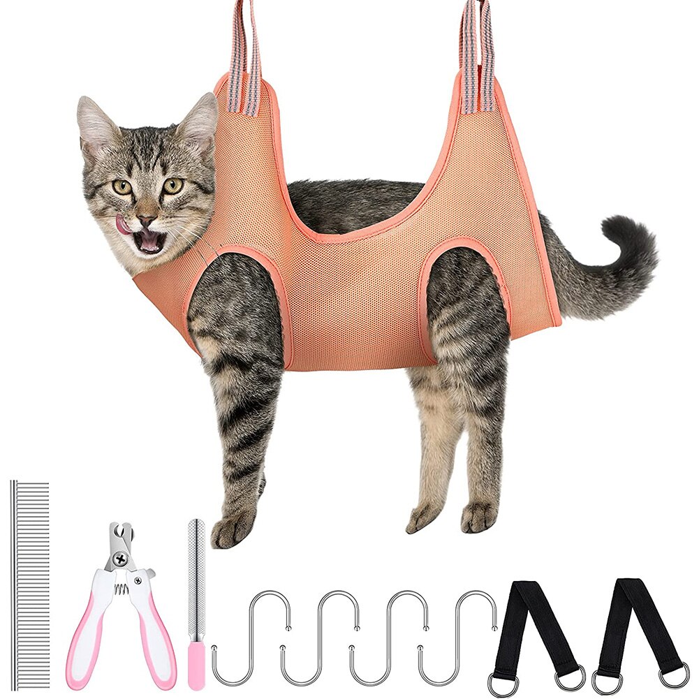 Hamaca de aseo para mascotas, arnés colgante para gatos y perros, Kit de suministros para mascotas con recortador de peine para gatos y perros, lavado de baño