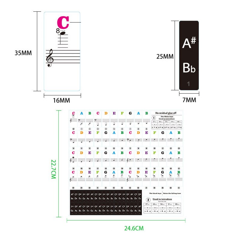 Transparent detachable music decal notes piano keyboard stickers 54/61 or 88-key electronic piano spectrum sticker symbol
