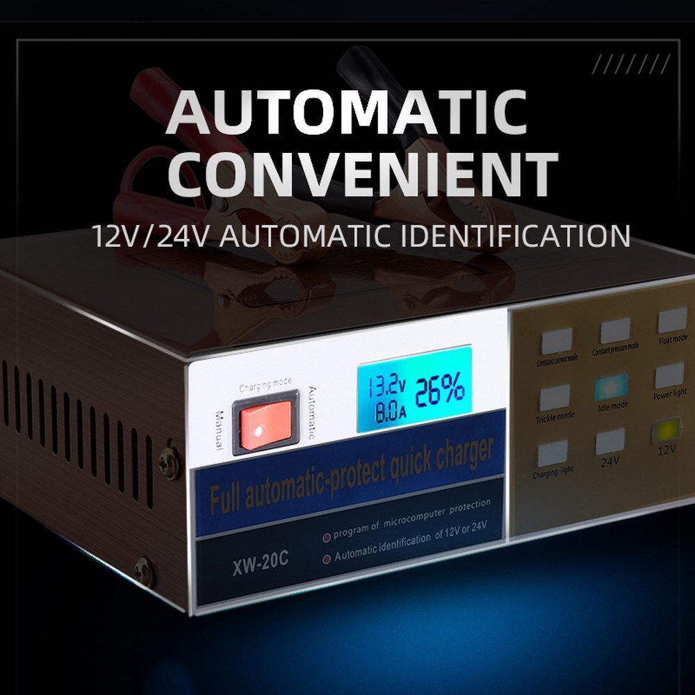 Car Battery Charger Intelligent Pulse Repair 12v 24v Full Automatic Intelligent 100AH Lead Acid Battery Car Battery With Adapter