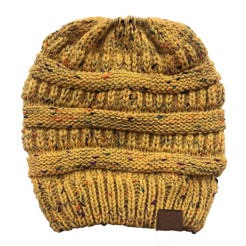 Doitbest Winter Female Ball Cap Top Hole Hat For Women Girls Hat Knitted Beanies Cap Hat Thick Womens lady Skullies knit Beanies: Yellow