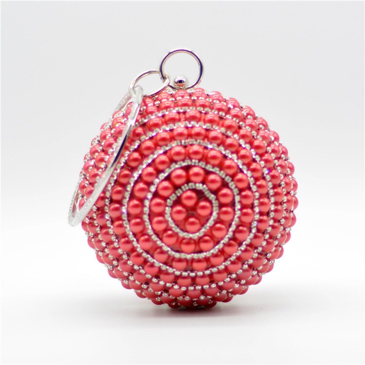 Bolso de noche con cuentas de perlas de color rojo, azul, negro, marfil, anillo grande, bolsos para mujer, graduación, boda, con perla para novia, bolso de maquillaje de europea: Rojo