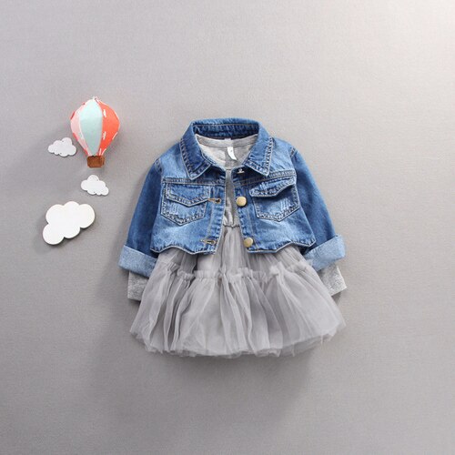 Fall Baby Baby Meisjes Kleding Outfits Casual Sets Denim Jas + Tutu Jurk Pak Voor Pasgeboren Baby Meisjes Kleding Verjaardag sets: gray baby set / 9m