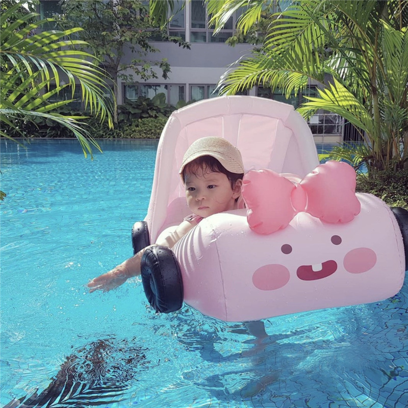 Parasol extraíble de dibujos animados para bebé, con volante flotador de piscina infantil, asiento de natación, juguetes de verano para en la playa y piscina