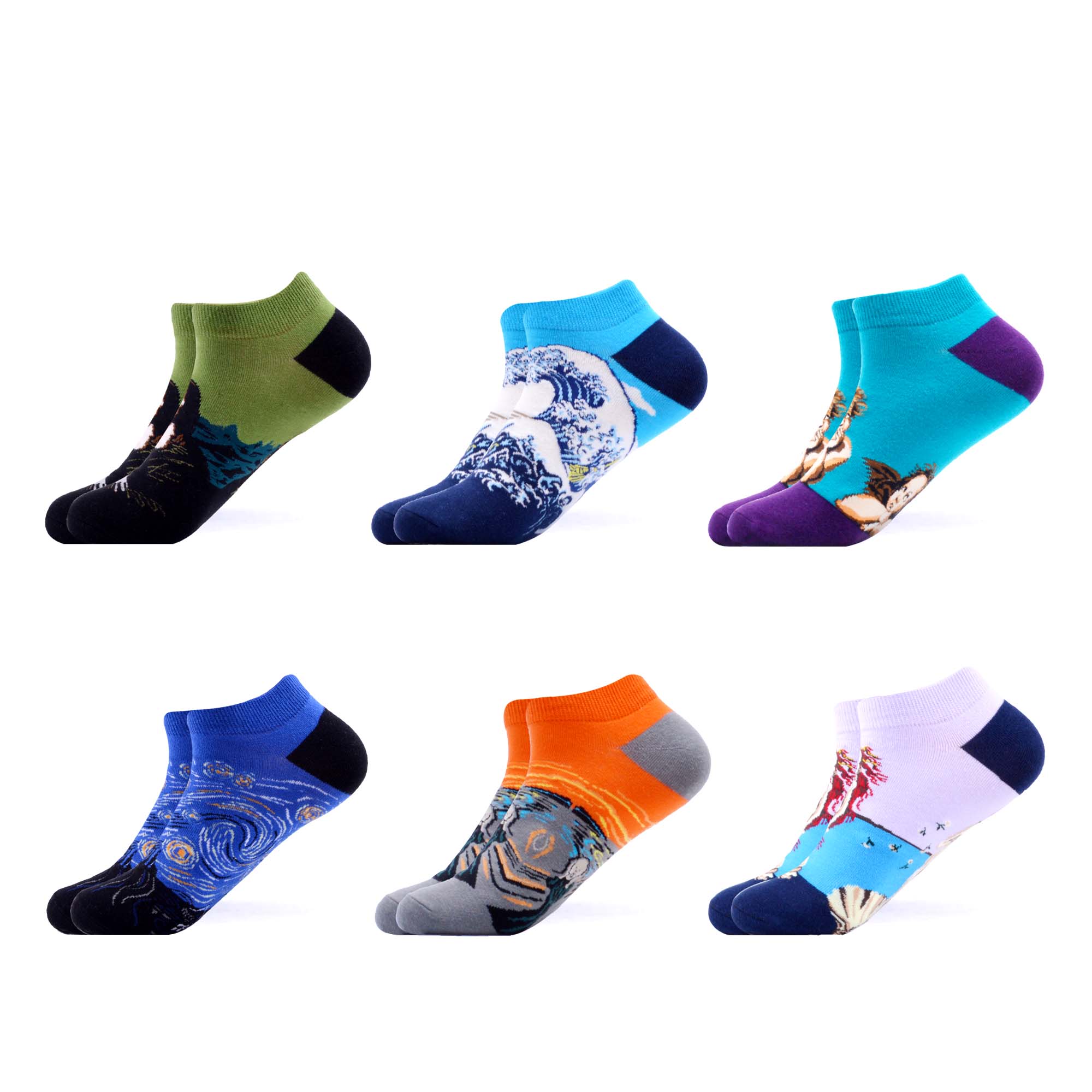 Sanzetti heren 6 paar/lot kleurrijke zomer gekamde katoenen enkelsokken gestreepte geruite ademende harajuku sokken vrolijke sokken voor: B05732