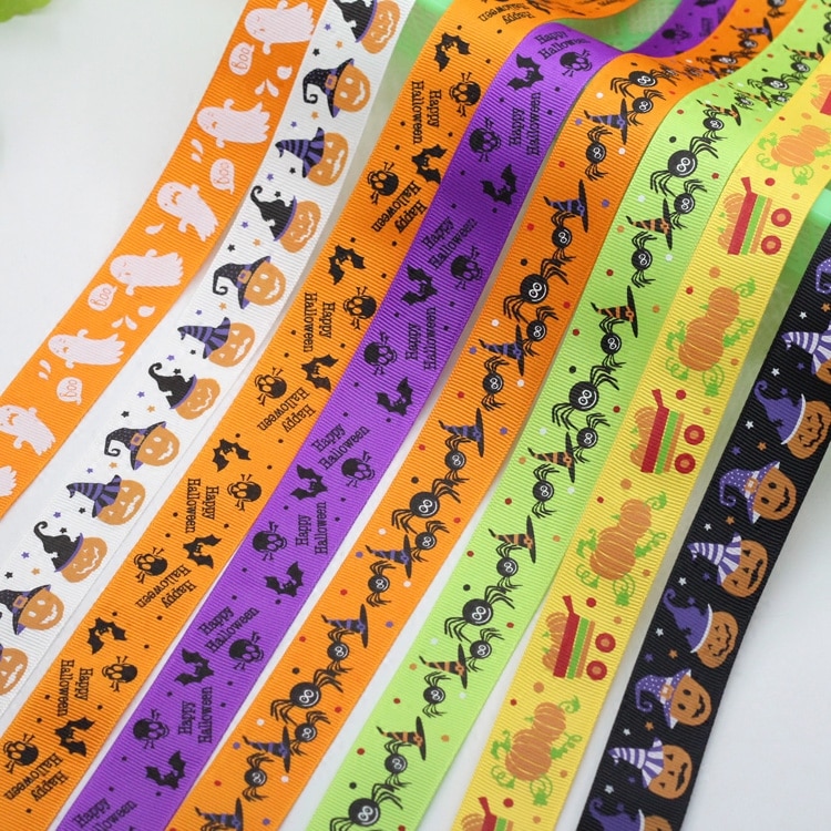 1 yard  (25mm)  halloween tegneseriemønster grosgrain bånd tape festdekoration indpakning gør-det-selv festdekorationsmateriale