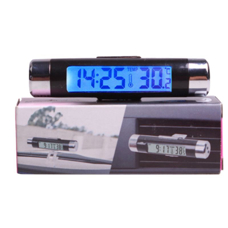 2 in1 Auto Digitale Lcd-scherm Temperatuur Thermometer Klok Kalender Automotive Blauw Backlight Klok